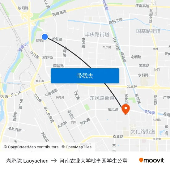 老鸦陈 Laoyachen to 河南农业大学桃李园学生公寓 map