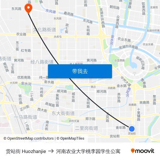 货站街 Huozhanjie to 河南农业大学桃李园学生公寓 map