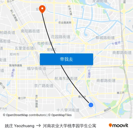 姚庄 Yaozhuang to 河南农业大学桃李园学生公寓 map