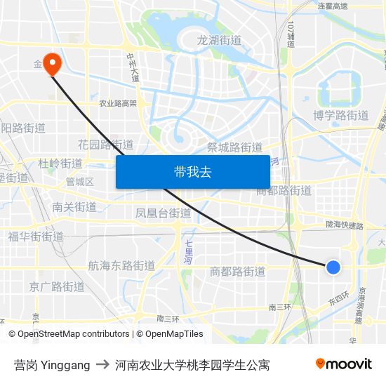 营岗 Yinggang to 河南农业大学桃李园学生公寓 map