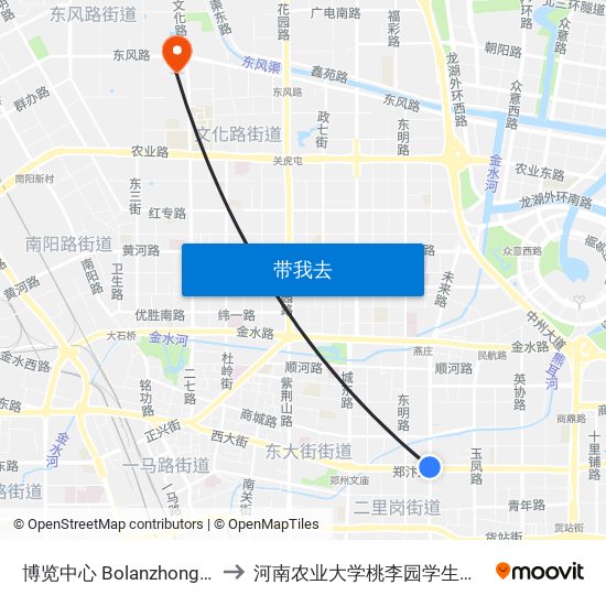 博览中心 Bolanzhongxin to 河南农业大学桃李园学生公寓 map