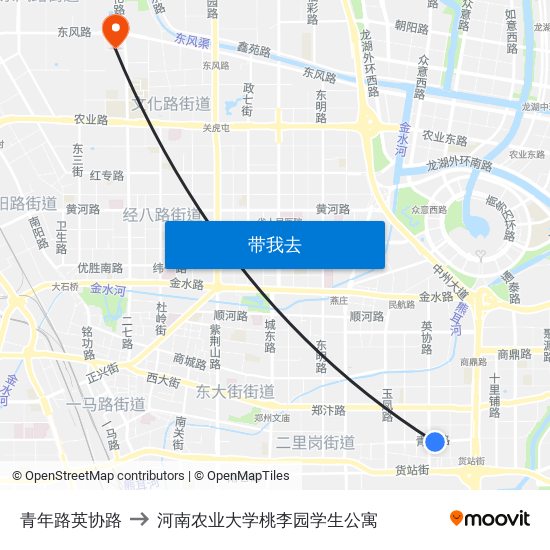 青年路英协路 to 河南农业大学桃李园学生公寓 map