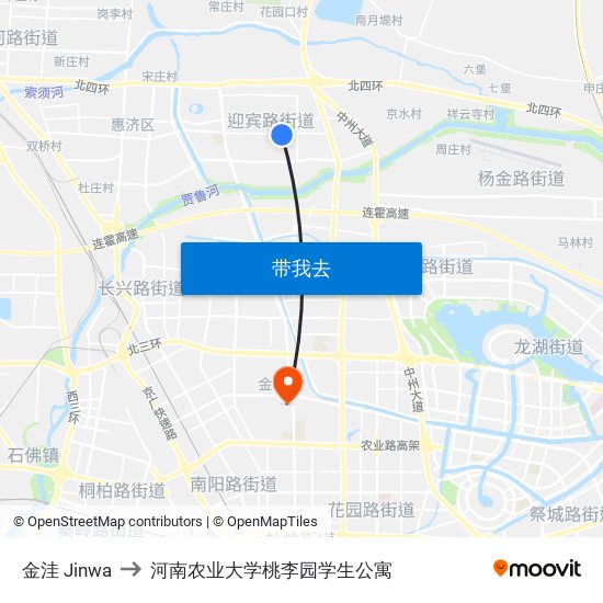 金洼 Jinwa to 河南农业大学桃李园学生公寓 map