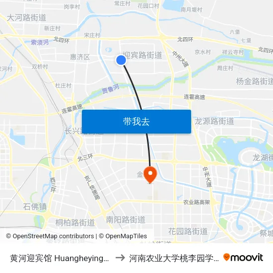 黄河迎宾馆 Huangheyingbinguan to 河南农业大学桃李园学生公寓 map