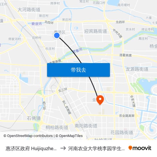 惠济区政府 Huijiquzhengfu to 河南农业大学桃李园学生公寓 map