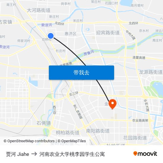 贾河 Jiahe to 河南农业大学桃李园学生公寓 map