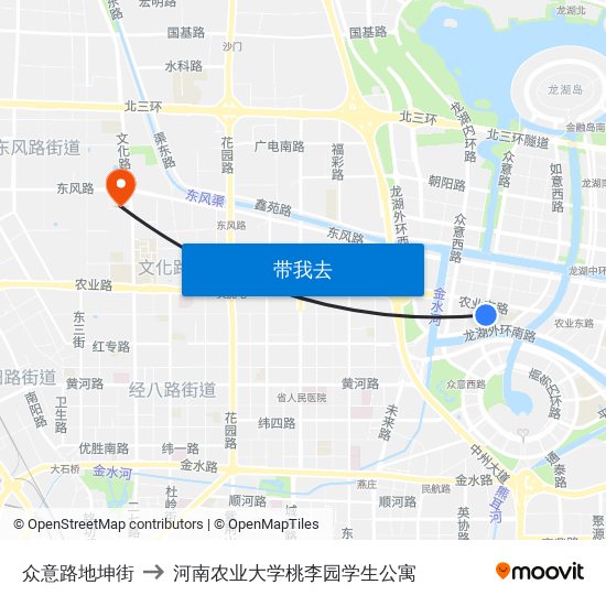 众意路地坤街 to 河南农业大学桃李园学生公寓 map