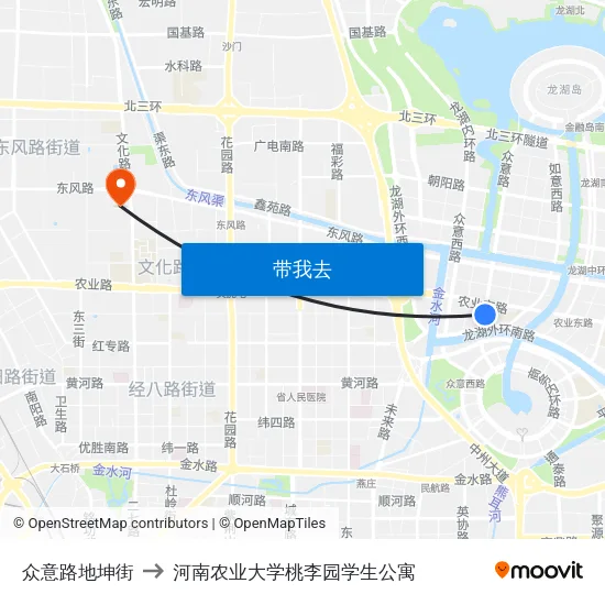 众意路地坤街 to 河南农业大学桃李园学生公寓 map