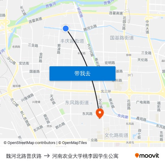 魏河北路普庆路 to 河南农业大学桃李园学生公寓 map