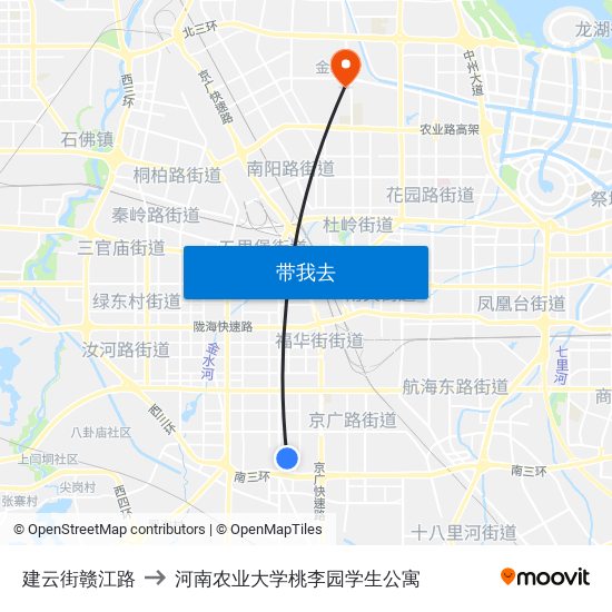 建云街赣江路 to 河南农业大学桃李园学生公寓 map