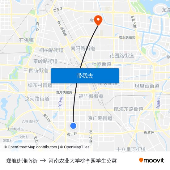 郑航街淮南街 to 河南农业大学桃李园学生公寓 map