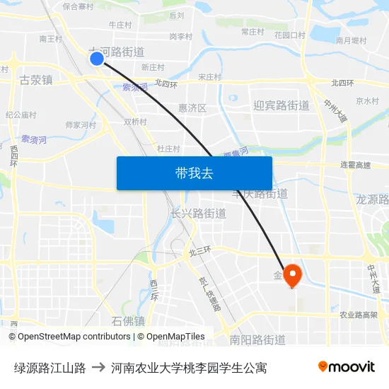 绿源路江山路 to 河南农业大学桃李园学生公寓 map