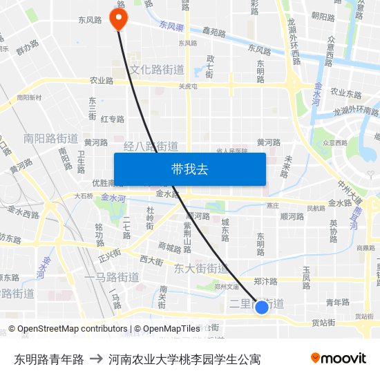 东明路青年路 to 河南农业大学桃李园学生公寓 map