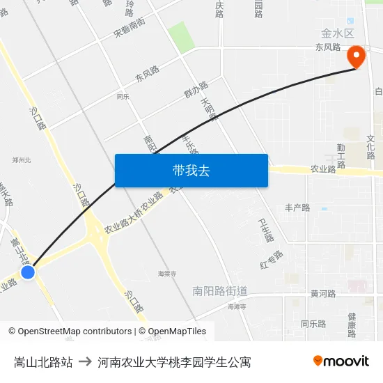 嵩山北路站 to 河南农业大学桃李园学生公寓 map