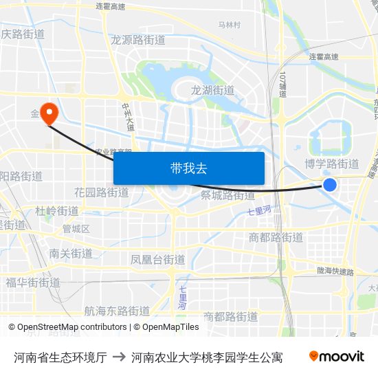 河南省生态环境厅 to 河南农业大学桃李园学生公寓 map