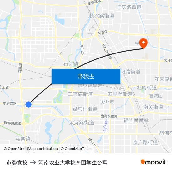 市委党校 to 河南农业大学桃李园学生公寓 map