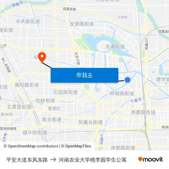 平安大道东风东路 to 河南农业大学桃李园学生公寓 map