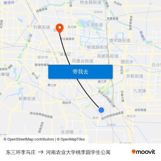 东三环李马庄 to 河南农业大学桃李园学生公寓 map