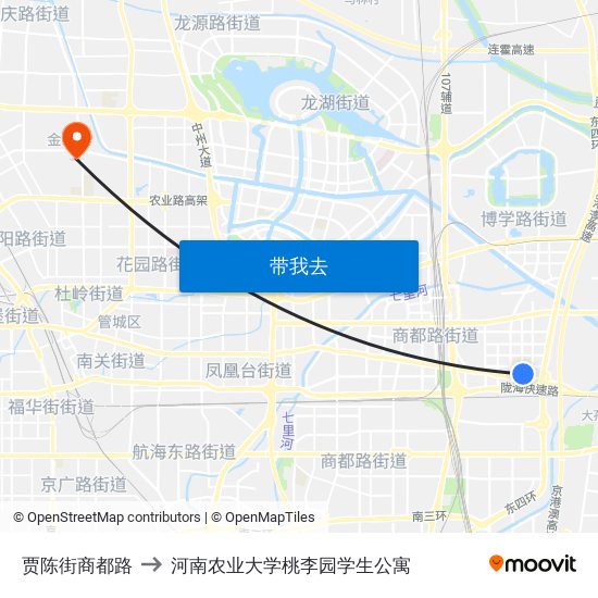贾陈街商都路 to 河南农业大学桃李园学生公寓 map