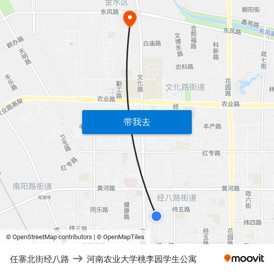 任寨北街经八路 to 河南农业大学桃李园学生公寓 map