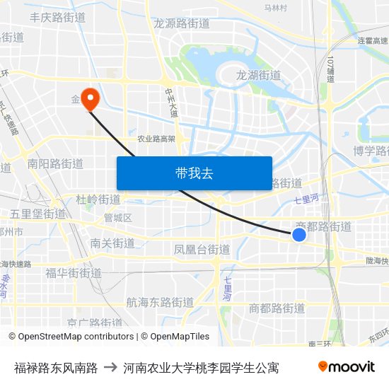 福禄路东风南路 to 河南农业大学桃李园学生公寓 map