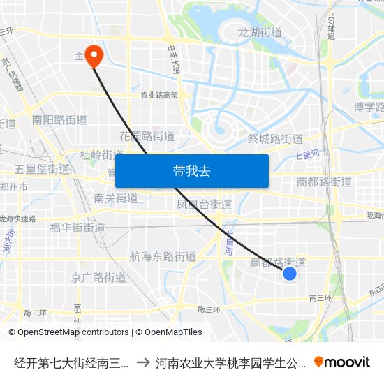 经开第七大街经南三路 to 河南农业大学桃李园学生公寓 map