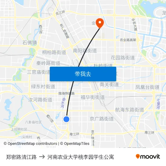 郑密路清江路 to 河南农业大学桃李园学生公寓 map