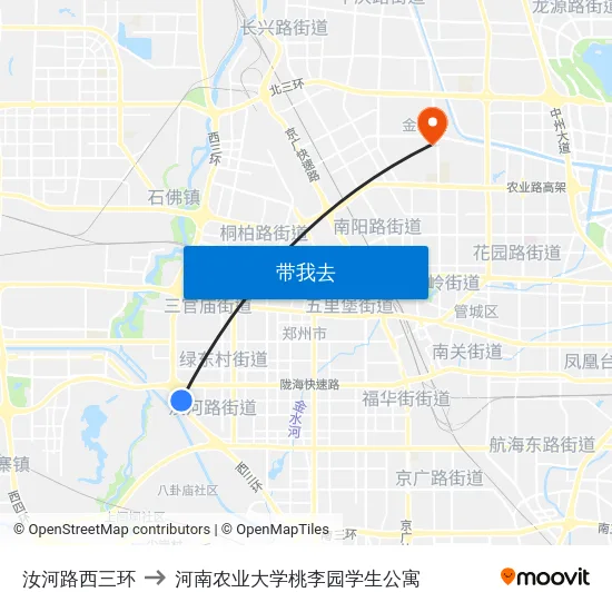 汝河路西三环 to 河南农业大学桃李园学生公寓 map