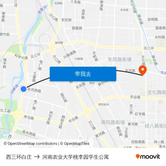 西三环白庄 to 河南农业大学桃李园学生公寓 map