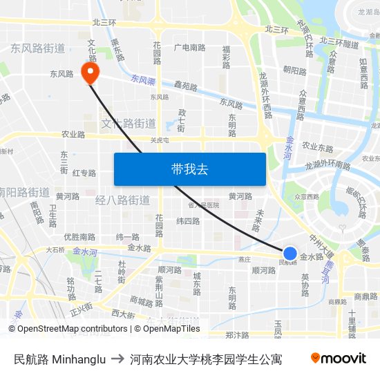 民航路 Minhanglu to 河南农业大学桃李园学生公寓 map