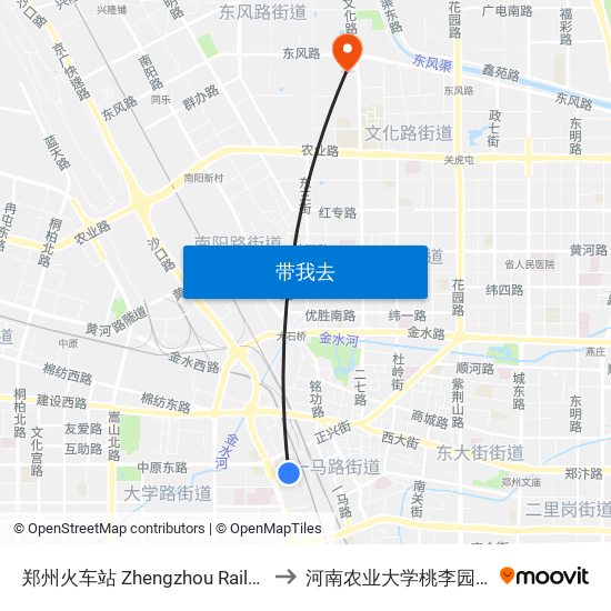 郑州火车站 Zhengzhou Railway Station to 河南农业大学桃李园学生公寓 map