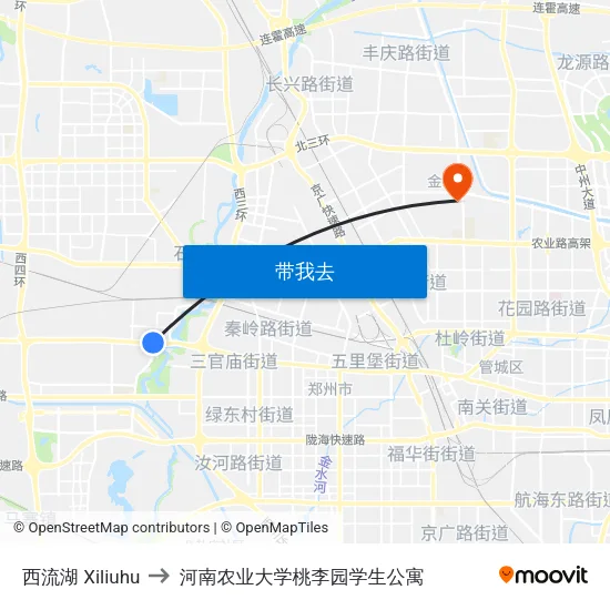 西流湖 Xiliuhu to 河南农业大学桃李园学生公寓 map
