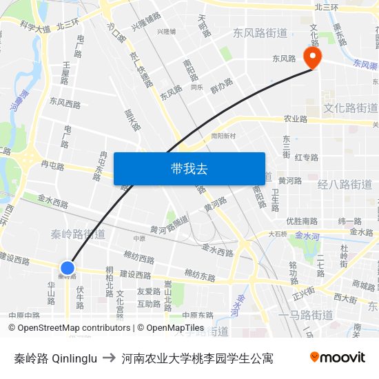 秦岭路 Qinlinglu to 河南农业大学桃李园学生公寓 map