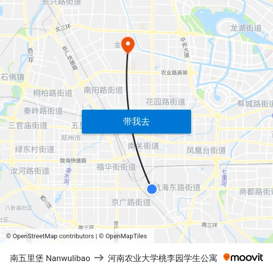 南五里堡 Nanwulibao to 河南农业大学桃李园学生公寓 map