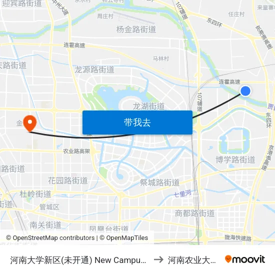 河南大学新区(未开通) New Campus Of Henan University(Under Construction) to 河南农业大学桃李园学生公寓 map