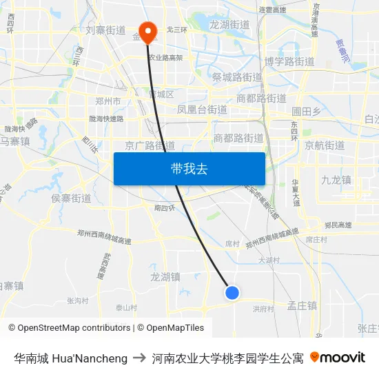 华南城 Hua'Nancheng to 河南农业大学桃李园学生公寓 map