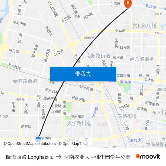 陇海西路 Longhaixilu to 河南农业大学桃李园学生公寓 map