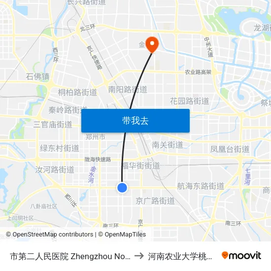 市第二人民医院 Zhengzhou No.2 People's Hospital to 河南农业大学桃李园学生公寓 map