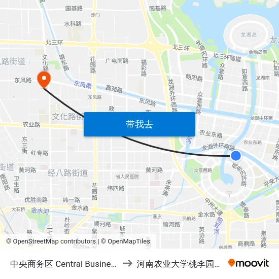 中央商务区 Central Business District to 河南农业大学桃李园学生公寓 map
