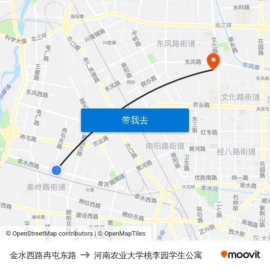 金水西路冉屯东路 to 河南农业大学桃李园学生公寓 map