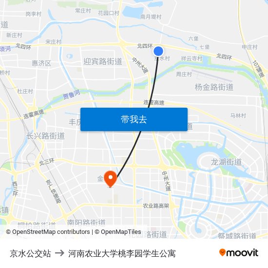 京水公交站 to 河南农业大学桃李园学生公寓 map