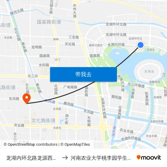 龙湖内环北路龙源西一街 to 河南农业大学桃李园学生公寓 map