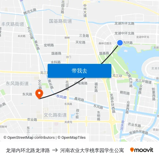 龙湖内环北路龙津路 to 河南农业大学桃李园学生公寓 map