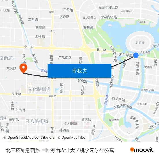 北三环如意西路 to 河南农业大学桃李园学生公寓 map