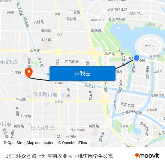 北三环众意路 to 河南农业大学桃李园学生公寓 map