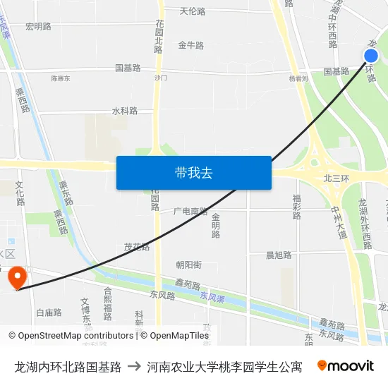龙湖内环北路国基路 to 河南农业大学桃李园学生公寓 map