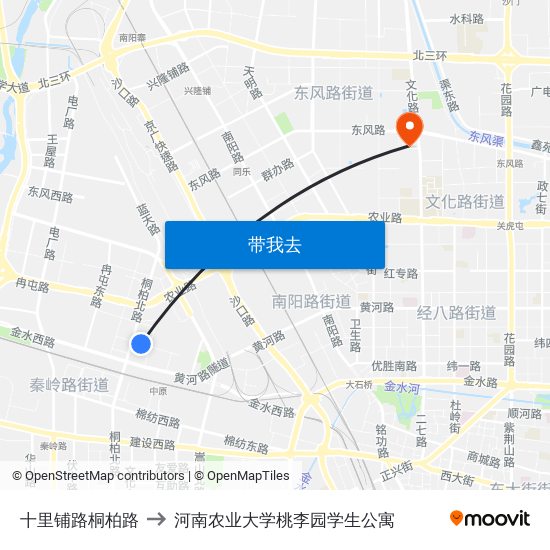 十里铺路桐柏路 to 河南农业大学桃李园学生公寓 map