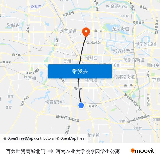 百荣世贸商城北门 to 河南农业大学桃李园学生公寓 map