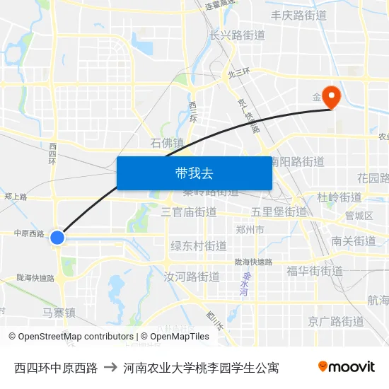 西四环中原西路 to 河南农业大学桃李园学生公寓 map
