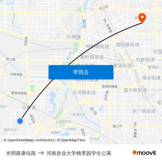 光明路康佳路 to 河南农业大学桃李园学生公寓 map